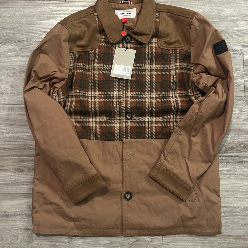 NEW Hunter Men's Tan and Brown Plaid Shirt Jacket Chore Jacket NWT